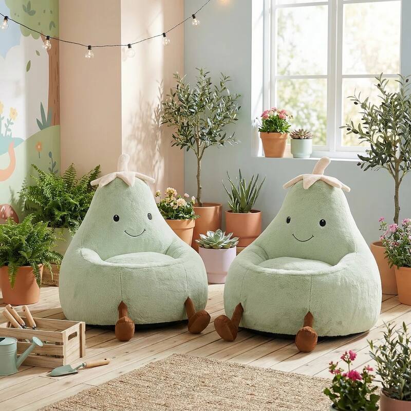 Kids Eggplant Bean Bag Chair and Crash Pad Lounger Seat for Gaming, Reading and Watching TV for Toddlers and Children's Rooms