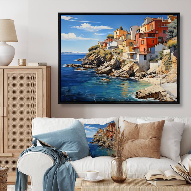 Designart "Spain Spanish Coastline" Nautical & Beach Framed Canvas Wall Art - 40 in. wide x 30 in. high - Black