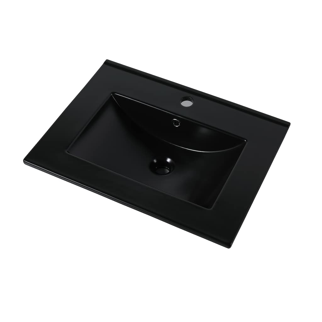24" Black Ceramic Vessel Sink with Smooth Surface, Pre-Drilled for Single-Handle Faucet, Easy Installation - 24in L Ceramic