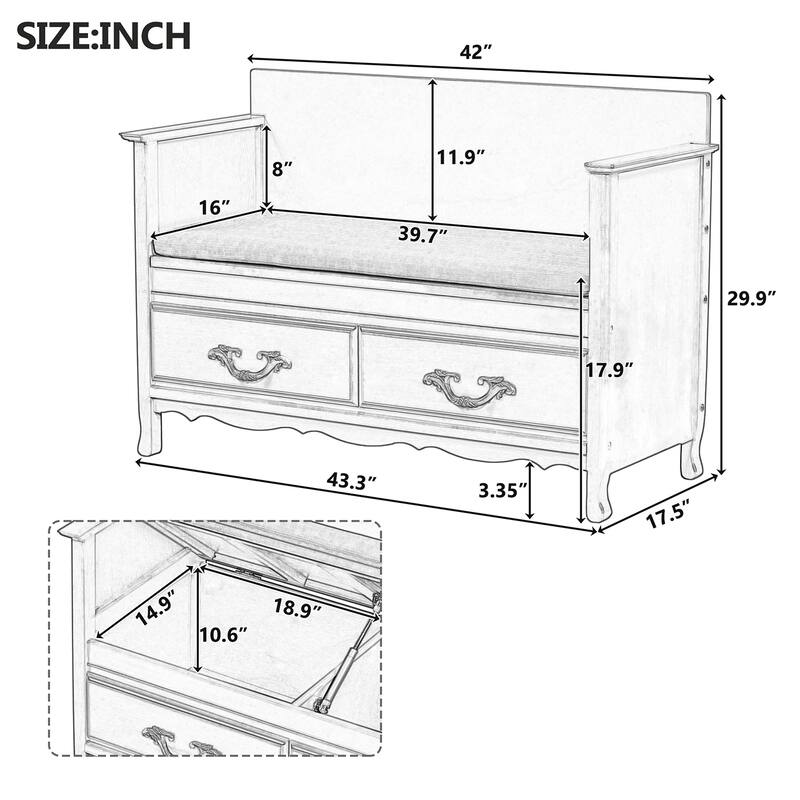 Modern Entryway Storage Bench with Removable Cushion for Living Room