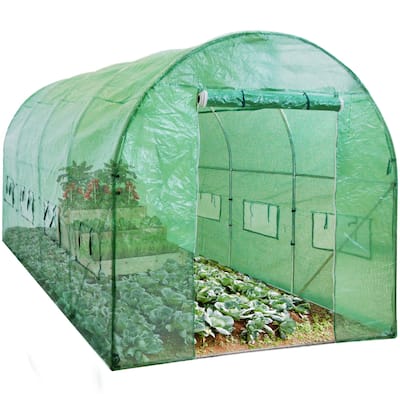 Walk-In Greenhouse Tunnel Tent w/ Roll-Up Windows, Zippered Door