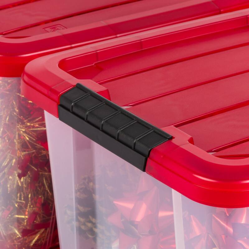 20.5 QT Stackable Holiday Storage Bins, Clear/Red (4-Pack)