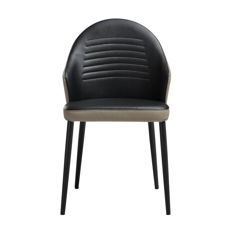 Nia 22 Inch Dining Chair Set of 2, Curved, Tufted Gray Faux Leather, Black