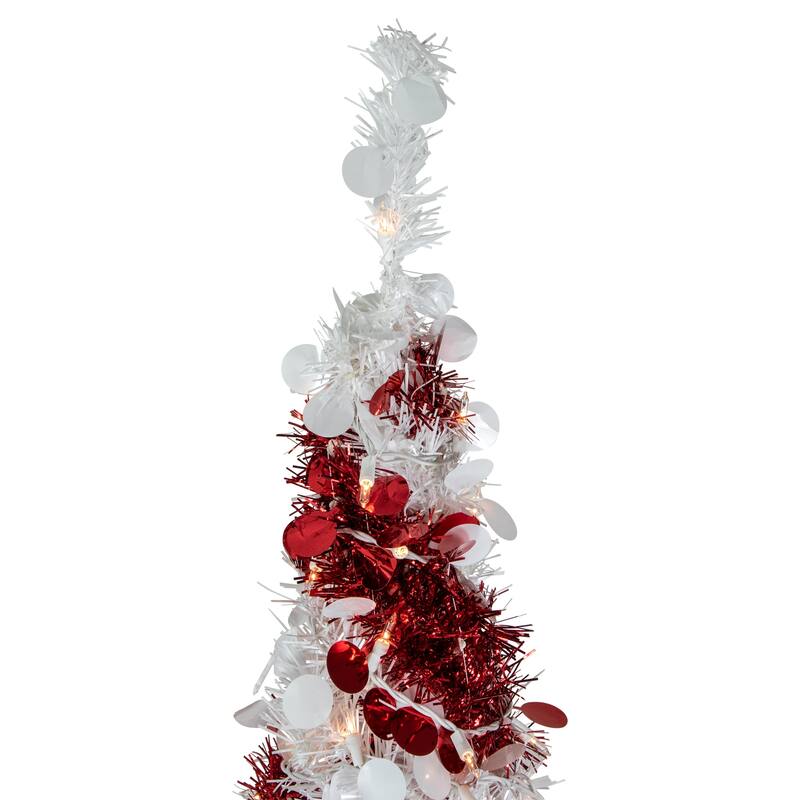 6' Pre-Lit Candy Cane Pop-Up Artificial Christmas Tree, Clear Lights - 6 Foot