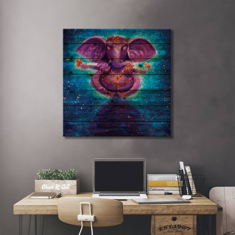 Ganesh, Beautiful Art Hindu Gods Ganesh Print On Wood by Valery Rybakow - Multi-Color