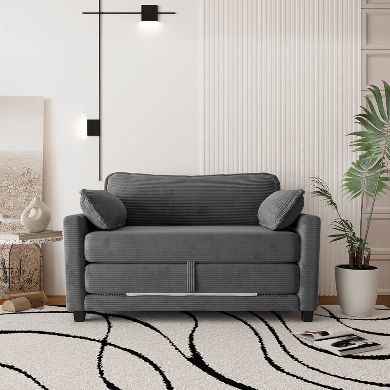 2-in-1 Convertible Corduroy Sofa Bed with Storage, High-Rebound Sponge & Solid Wood Frame