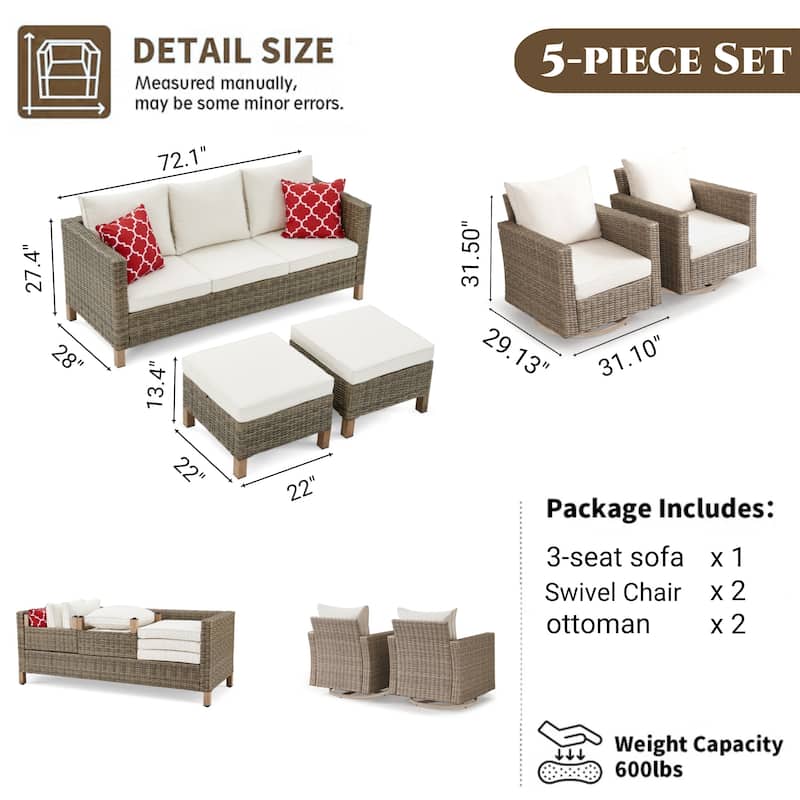 5-Piece Outdoor Wicker Patio Conversation Set