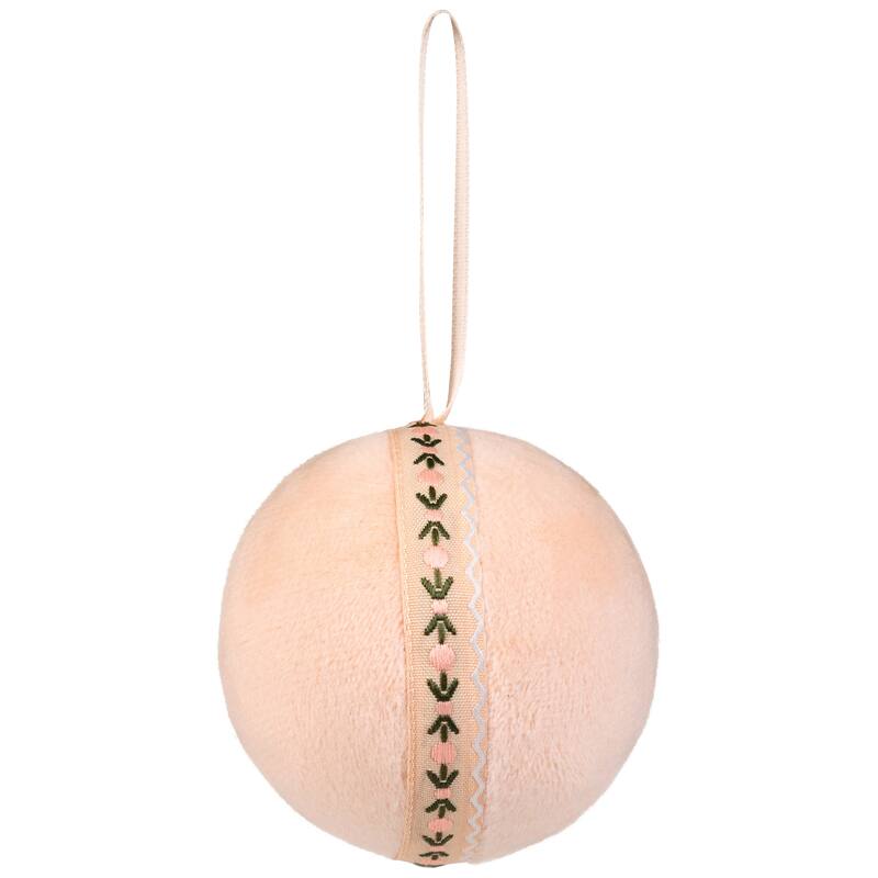 Plaid and Striped Christmas Ball Ornaments - 2.75" - Burgundy and Peach - Set of 4