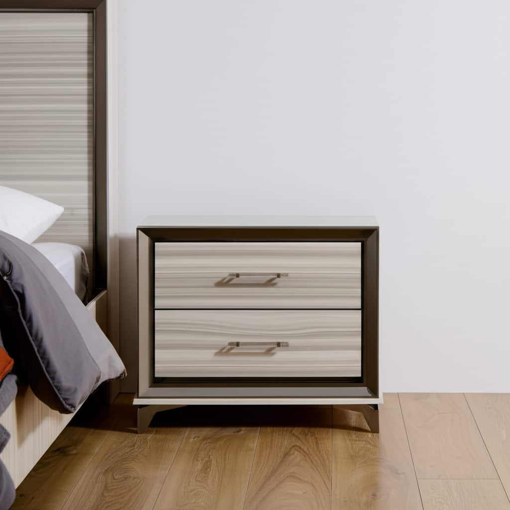 HomeRoots 25" Silver And White Wood Lighted Two Drawer Nightstand