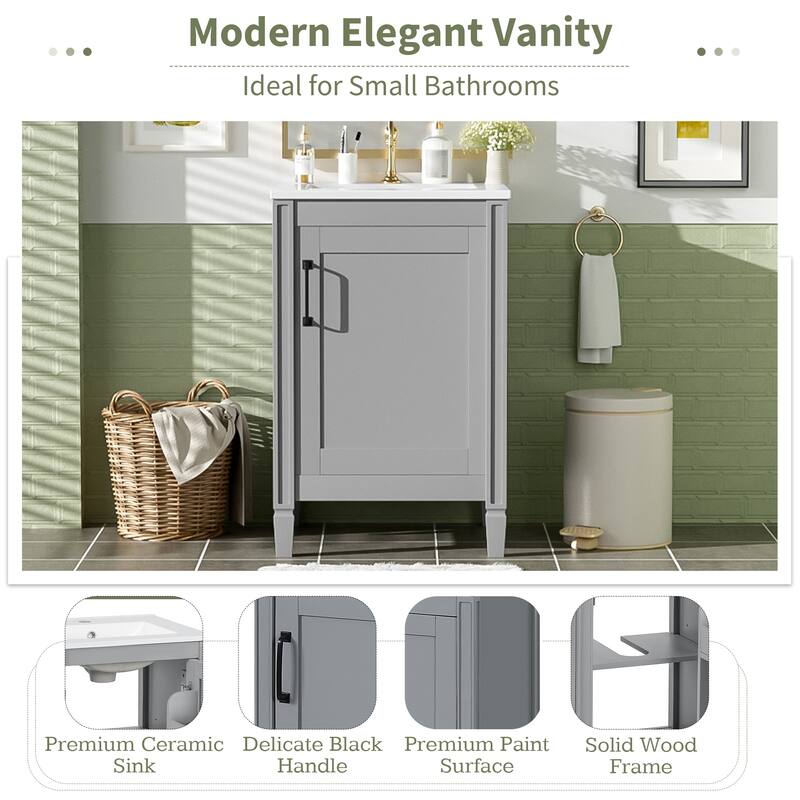 20" Gray Bathroom Vanity with Ceramic Sink