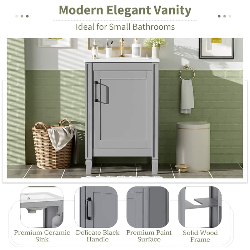 Bathroom Vanity with Ceramic Sink, Freestanding Bathroom Cabinet with Soft Close Door, Adjustable Shelf & Door Storage Rack