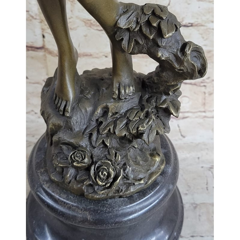 Girl Playing Tambourine Bronze Statue Sculpture Figure Musical Decor 20 Inches X 9 Inches
