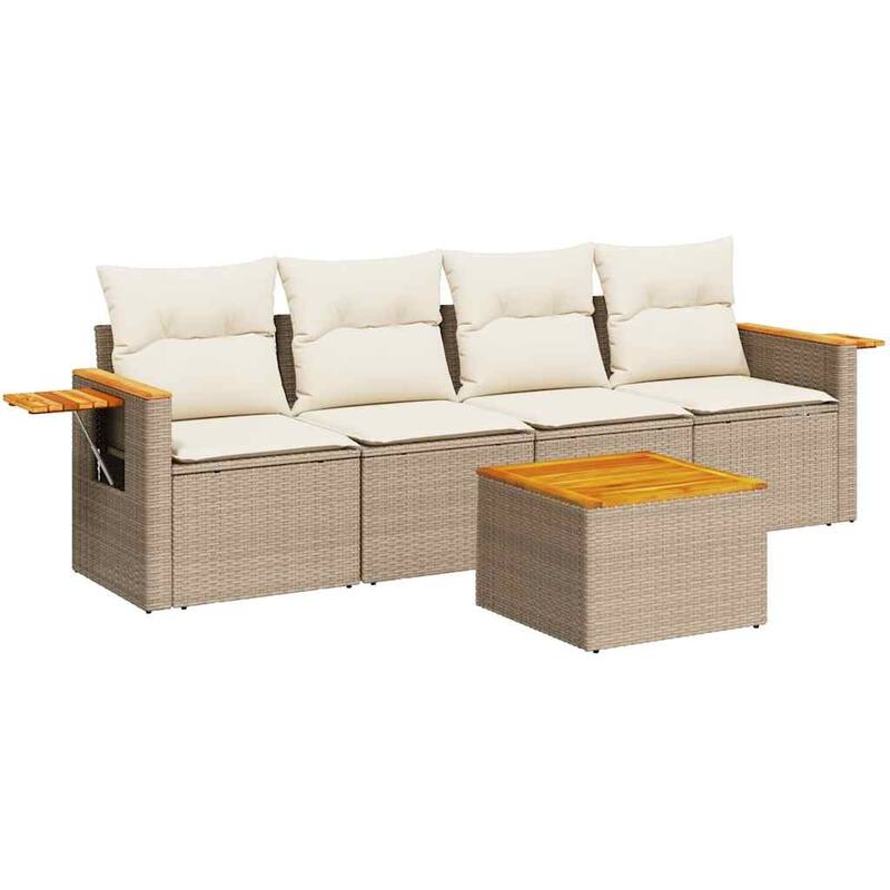 vidaXL Patio Sofa Set with Cushions Outdoor Furniture 5 Piece Poly Rattan - 21.7 x 21.7 x 14.6 in