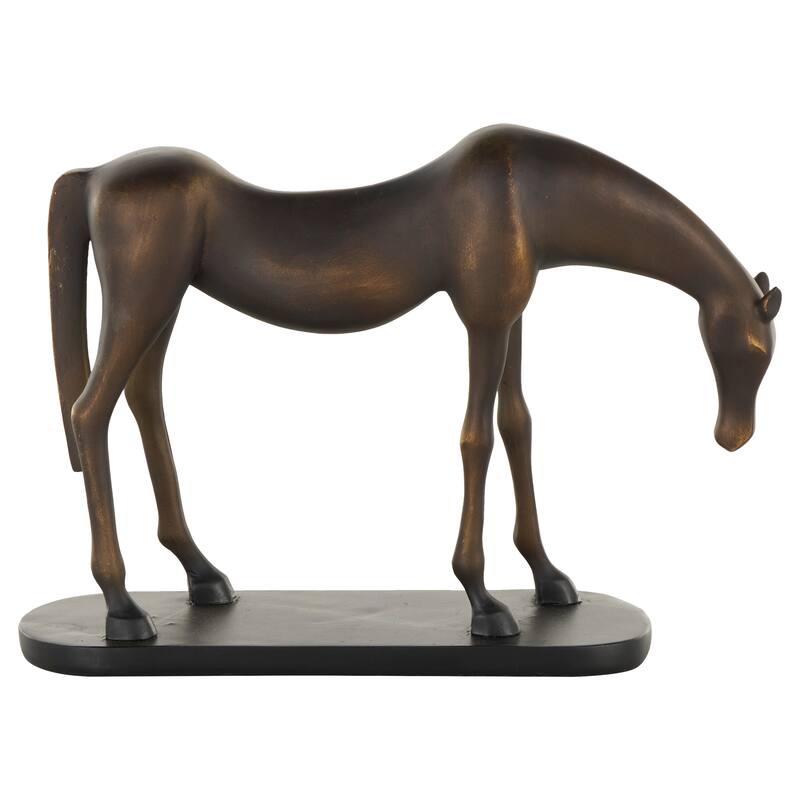 Bronze Polystone Horse Decorative Sculpture with Brushed Gold Accents and Black Oval Base