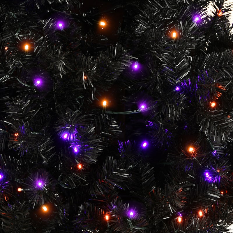 National Tree Company Halloween Pre Lit Artificial Tree Decoration, Black, Moon Shaped, LED Lights, Battery Operated, 6 Feet