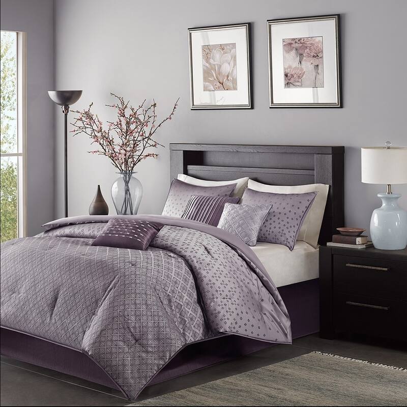 GDF Studio - Biloxi 7-Piece Jacquard Comforter Set with Decorative Pillows - Purple