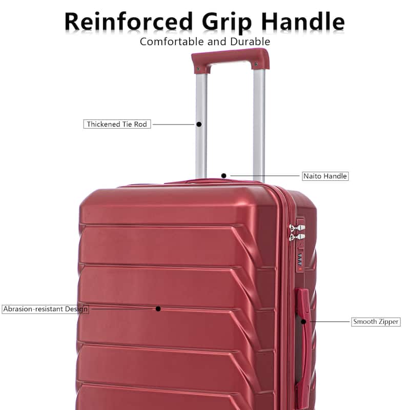 20"/24"/28" 3-Piece, Modern Luggage Sets with Retractable Handle and Combination Lock, for Boarding Travel, Wine Red