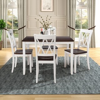 Dining Table Set Kitchen Rectangular Table and 4 Chairs, Wood Frame 5 ...