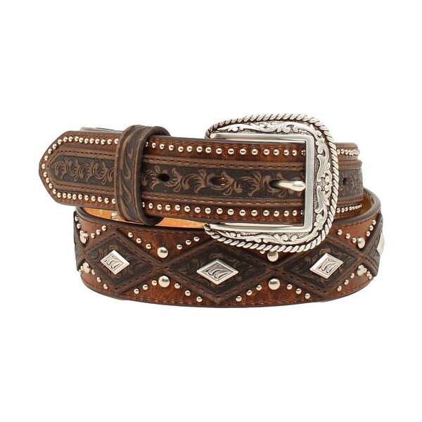 Ariat Western Belt Mens Diamond Conchos Nail heads Aged Bark