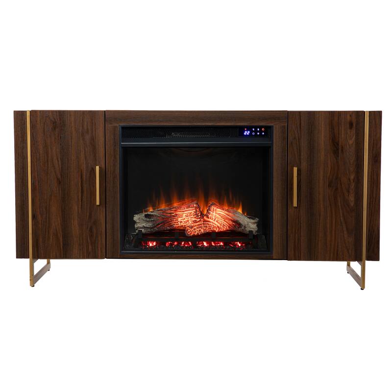 SEI Furniture Danielson Contemporary Brown Wood Electric Fireplace Media TV Stand for TV's up to 52"