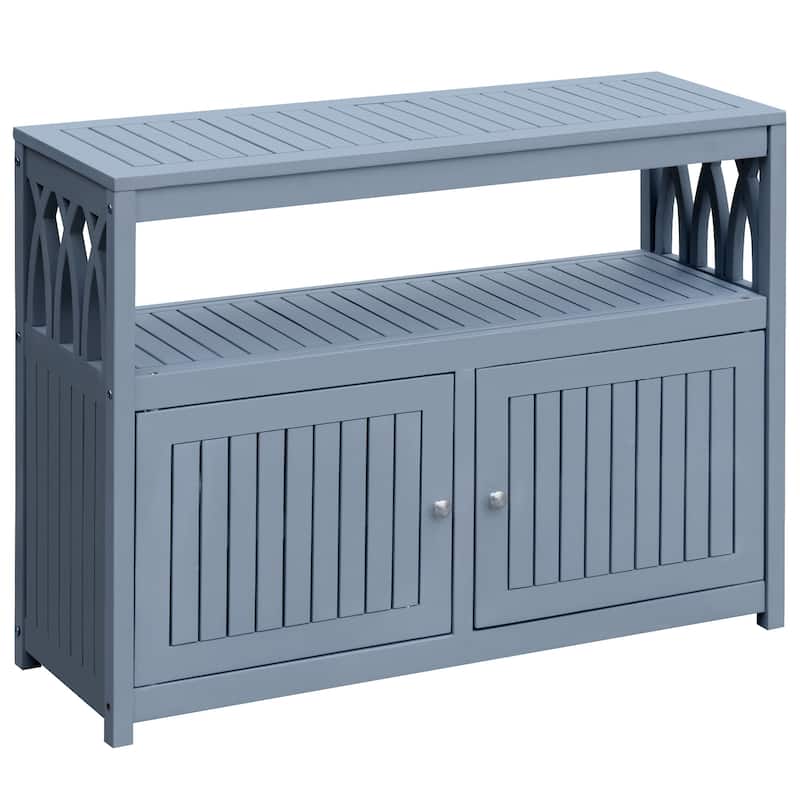 Furniwell Patio Wood Acacia Buffet Sideboard with Storage, Outdoor Wooden Cabinet with Shelves