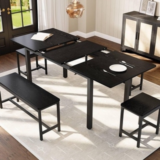 5-Piece Extendable Dining Table Set for 4-8 People, 63 Inch Kitchen ...