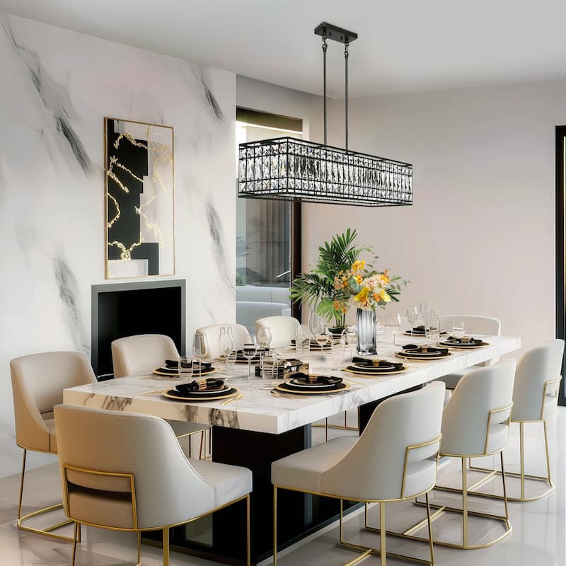 Modern 4-Light Crystal Chandelier Black Rectangle Kitchen Island Lights - L35.4" x W8.9" x H71.2" Max