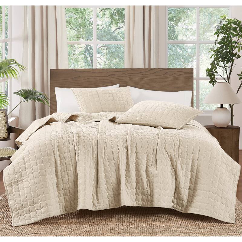 Brooklyn Loom Matte Cotton Velvet Wavy Square Quilt Set