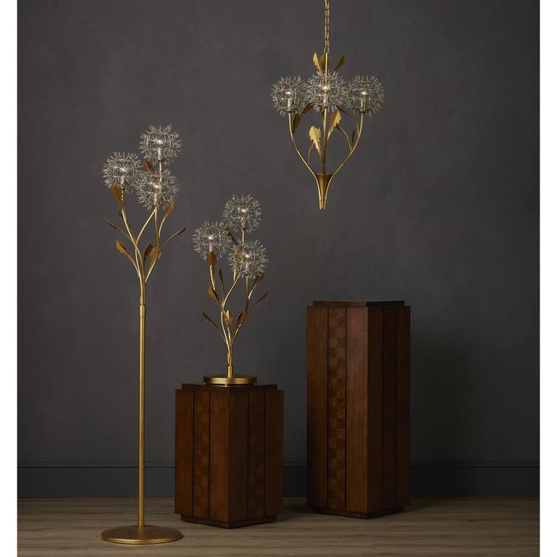 Currey & Company Dandelion Silver & Gold Floor Lamp - 71.25"h x 15.25"w x 14.5"d