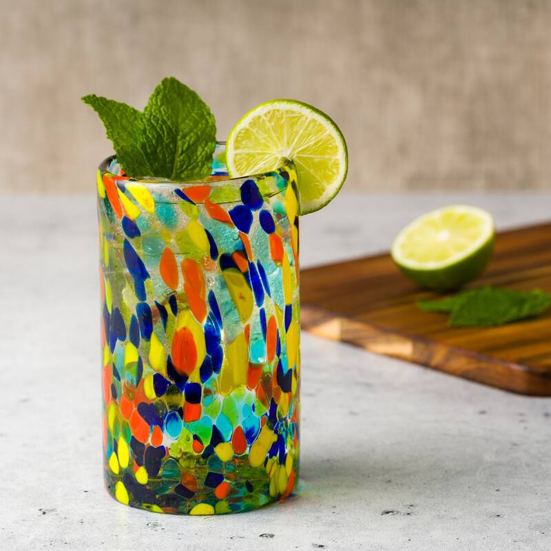 10 Strawberry Street Carnival Handblown Mexican Glass, Sets of 6