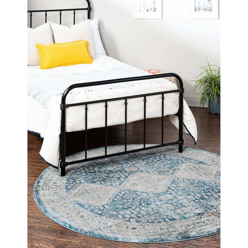 Traditional Haifa Collection Area Rug - Navy Blue - 7' Round