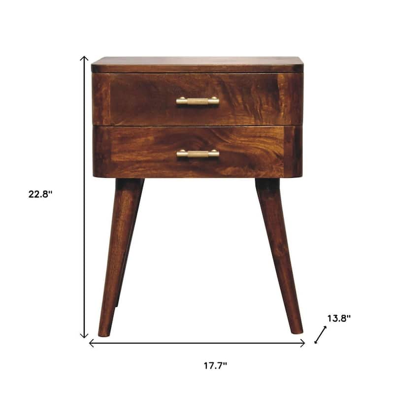 HomeRoots 23" Chestnut Solid Wood Two Drawer Nightstand