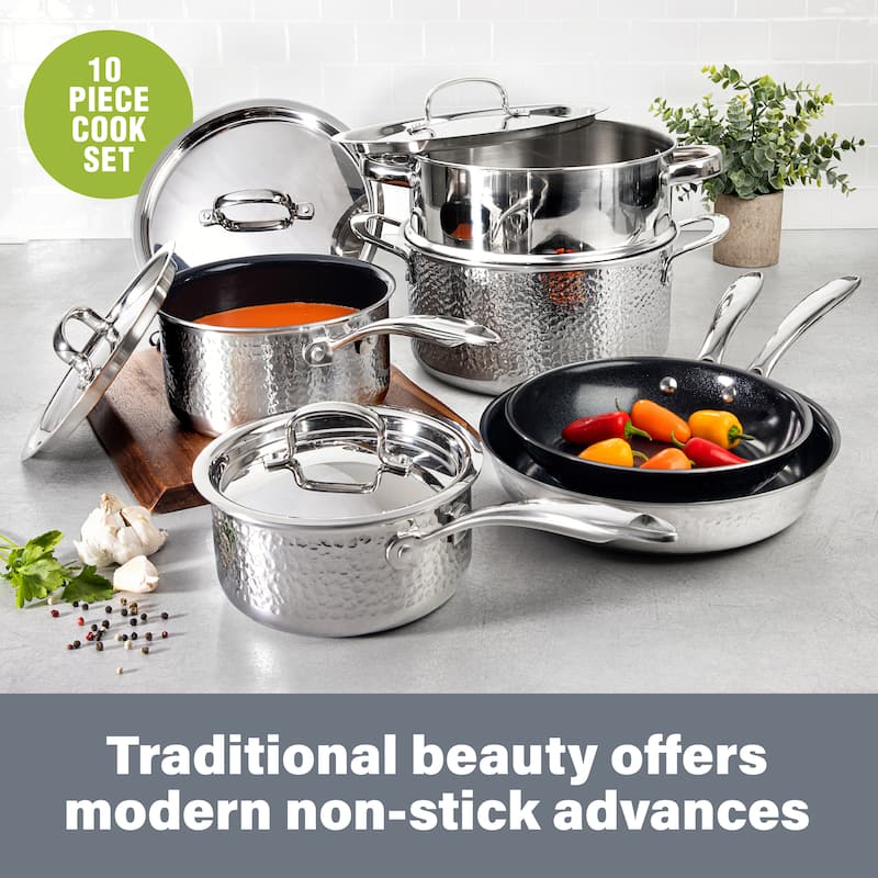 Granitestone Stainless Steel Hammered 10 Piece Nonstick Cookware Set
