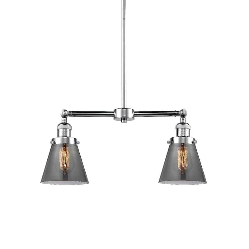 Innovations Lighting Small Cone 2 Light 21" Wide Linear Chandelier - Polished Chrome / Smoked