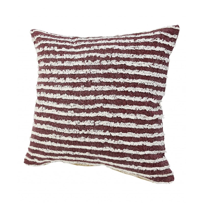 HomeRoots 20" X 20" Maroon And Cream 100% Cotton Striped Zippered Pillow