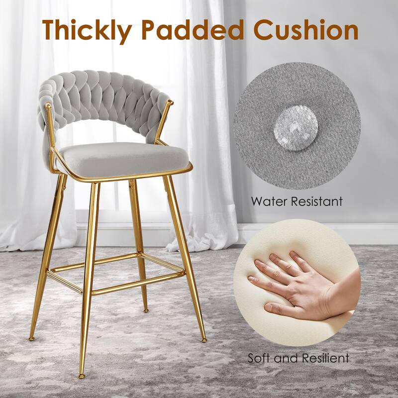 25.2" Modern Velvet Counter Stool with Gold Accents, Ergonomic Design & Plush Seat for Kitchen Island & Bar