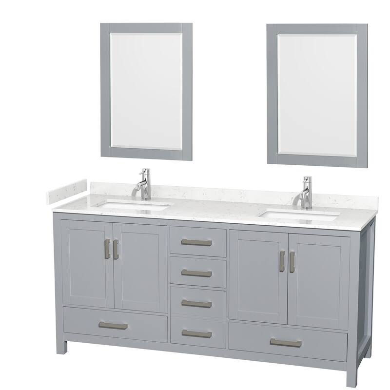 Sheffield Double Bathroom Vanity Set, Cultured Top, 24-Inch Mirrors - 72-Inch Double - Gray, Carrara Cultured Marble Counter