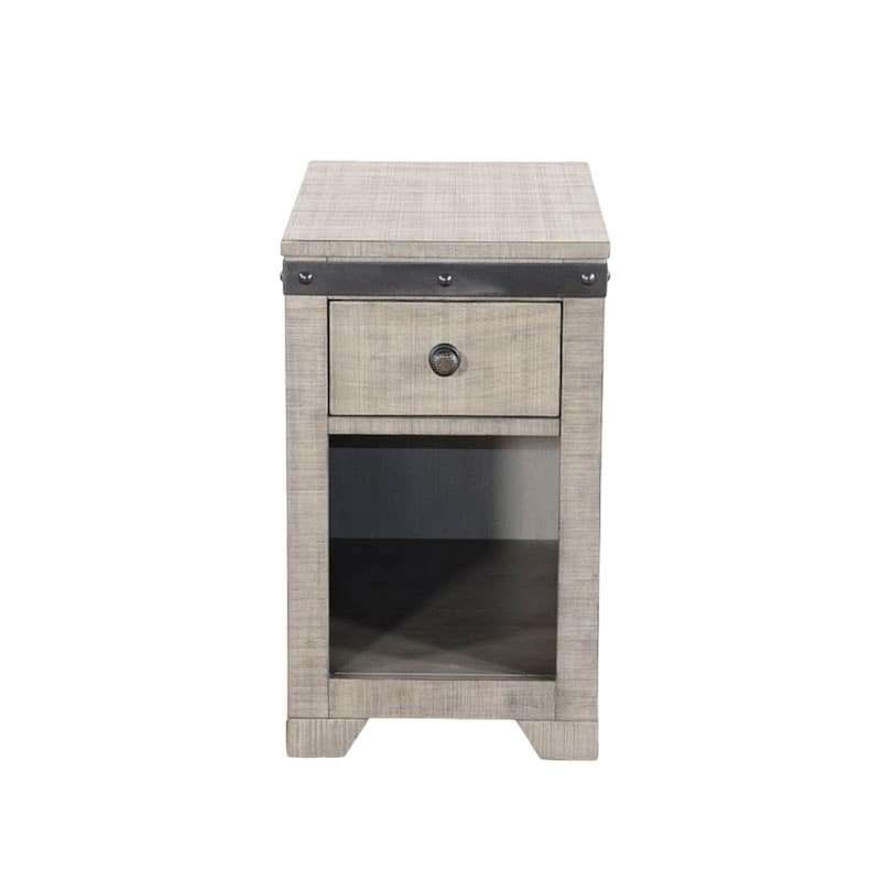 25.04 in. Gray and Black Rectangle Wood End Table with Storage Drawer for Convenience