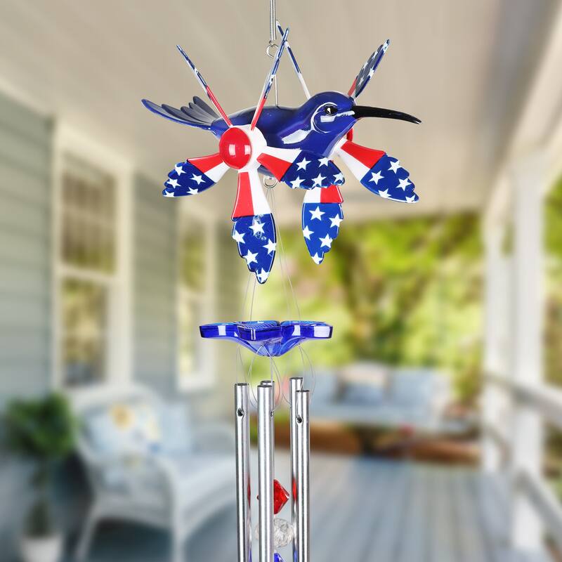 Exhart WindyWing Patriotic Whirligig Hummingbird Wind Chime, 7 by 18 Inches