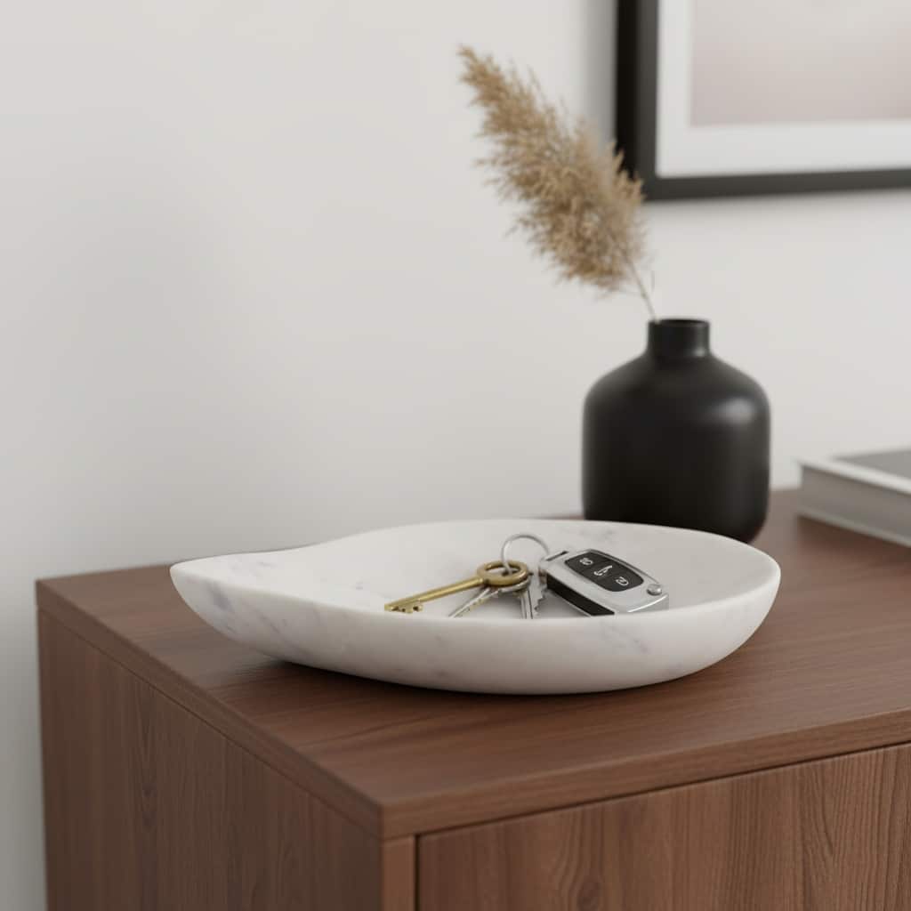 Modern Marble Decorative Bowl In Teardrop Shape - 10", White - 9.75"