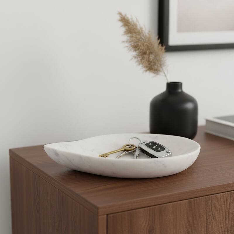 Modern Marble Decorative Bowl In Teardrop Shape - 10", White - 9.75" - White - 9.75"