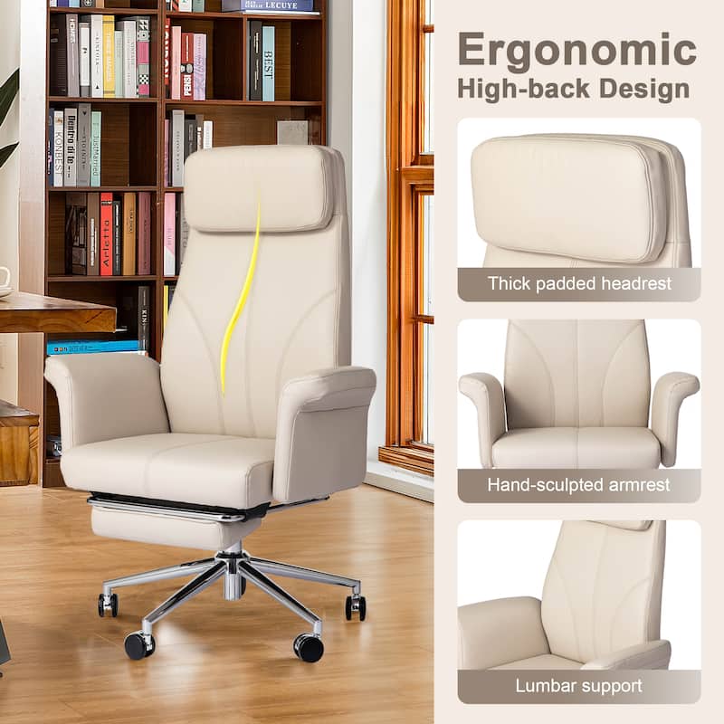 Glitzhome 49"H Modern Adjustable Swivel High Back Ergonomic Office Chair with Armrest and Extendable Footrest