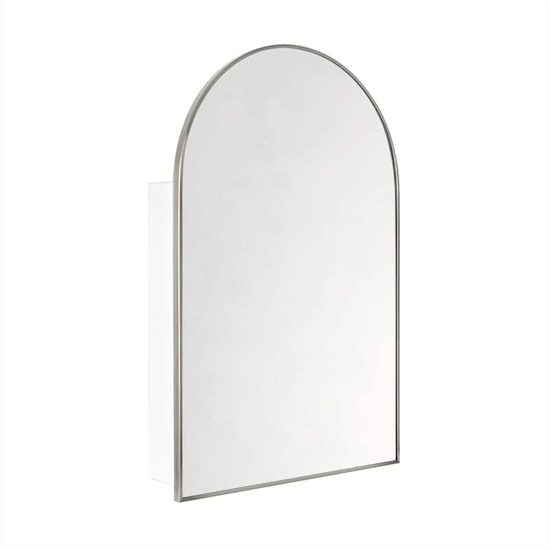 TEHOME Arched Bathroom Medicine Cabinet with Mirror Recessed and Surface Mount Medicine Cabinet Mirror - 24" x 36" - Brushed Nickel