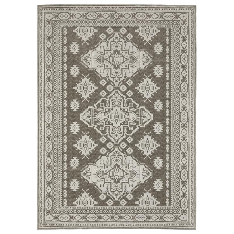 Style Haven Ingram Two-Tone Triple Medallions Area Rug - 9' 10" x 12' 10" - Grey/ Grey - Runner/Rectangle