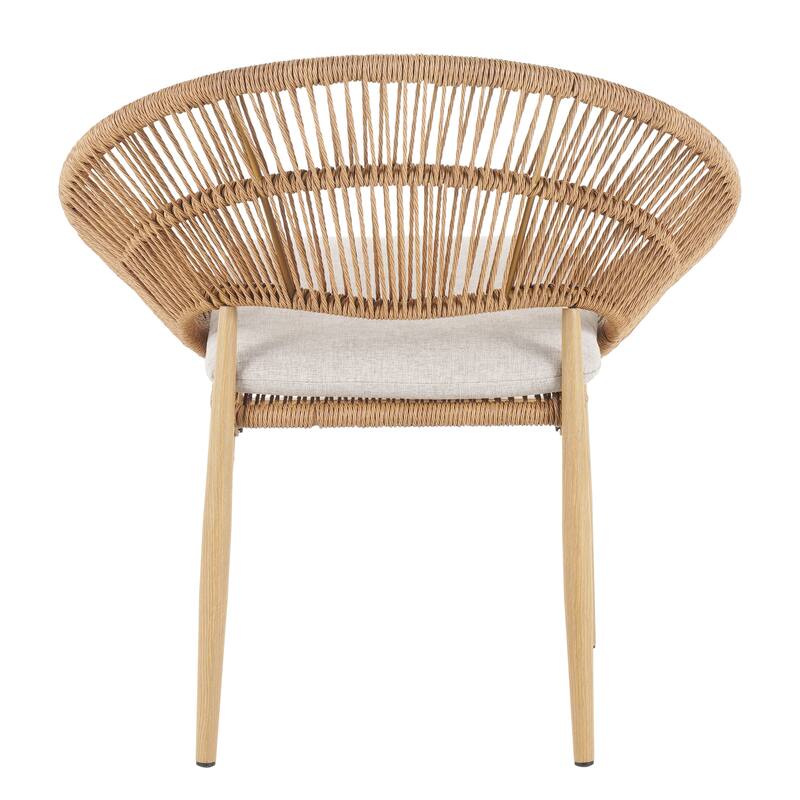 Roomfitters Cyril Outdoor Wicker Papasan Dining Chairs with Teak Finish Legs, Light Brown and Beige