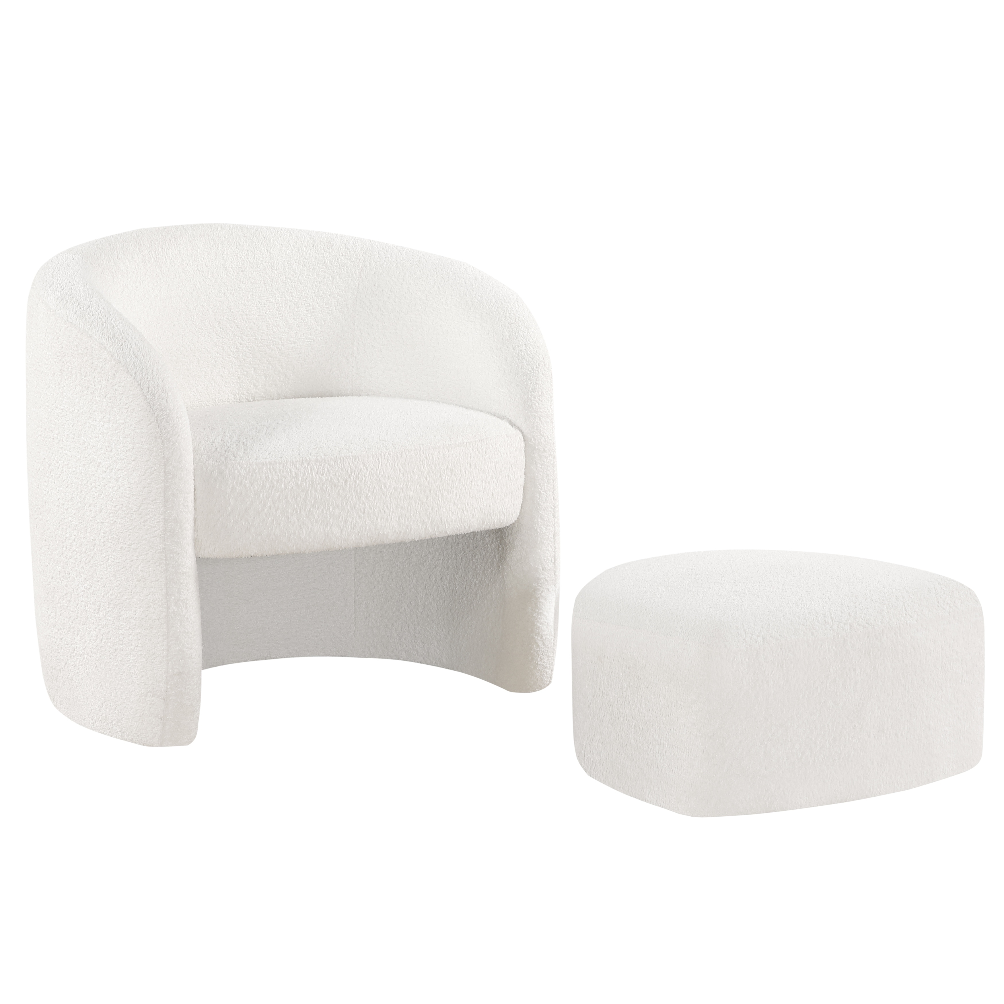 Skylar White Boucle Fabric Accent Chair with Ottoman by Greyson