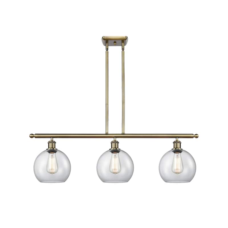 Innovations Lighting Athens 3 Light 36" Island Light - 8" Shade - Antique Brass/Clear