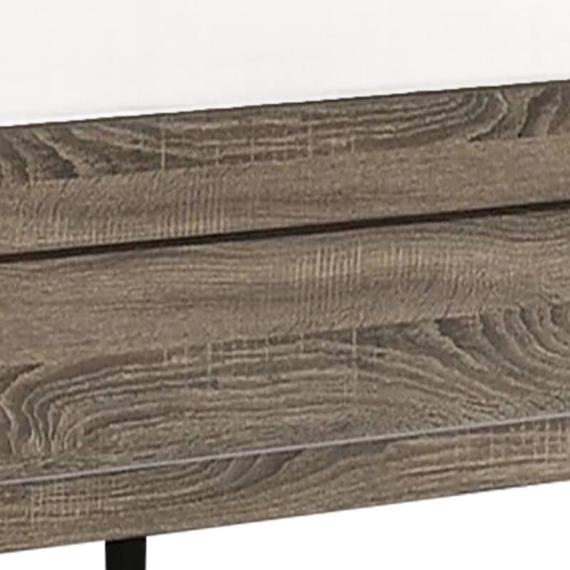 Shannon Twin Panel Bed with Nailhead Trim, Ivory Fabric, Gray Wood