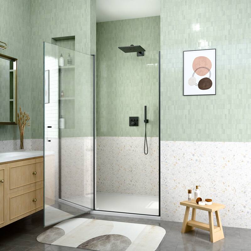 GDFStudio - Modern America Design Semi-Frameless Circular Pivot Shower Door with 1/4" SGCC Tempered Glass & Magnetic Soft-close