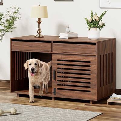 Dog Crate Furniture Heavy-Duty Wooden Dog Kennel with Sliding Doors
